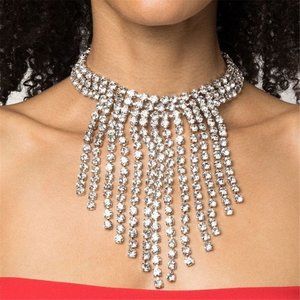 Matching full diamond collarbone chain
